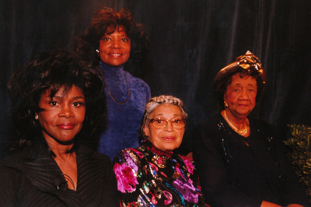 1998 (left to right) Cicely Tyson, award-winning actress; Ruby Dee, actress and poet; IWF Hall of Fame honoree Rosa Parks, civil rights movement activist; and Dorothy Height, civil rights and women's rights activist.